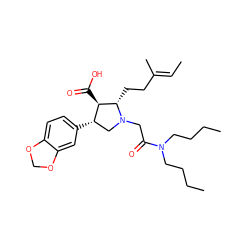 C/C=C(\C)CC[C@H]1[C@H](C(=O)O)[C@@H](c2ccc3c(c2)OCO3)CN1CC(=O)N(CCCC)CCCC ZINC000013780894