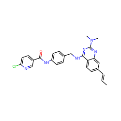 C/C=C/c1ccc2c(NCc3ccc(NC(=O)c4ccc(Cl)nc4)cc3)nc(N(C)C)nc2c1 ZINC000145548777