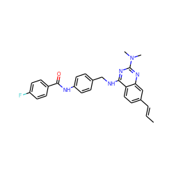 C/C=C/c1ccc2c(NCc3ccc(NC(=O)c4ccc(F)cc4)cc3)nc(N(C)C)nc2c1 ZINC000144068495