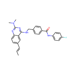 C/C=C/c1ccc2nc(N(C)C)nc(NCc3ccc(C(=O)Nc4ccc(F)cc4)cc3)c2c1 ZINC000145228651