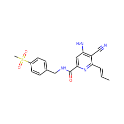 C/C=C/c1nc(C(=O)NCc2ccc(S(C)(=O)=O)cc2)cc(N)c1C#N ZINC000038145061