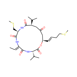 C/C=C1\NC(=O)[C@@H](CSC)NC(=O)[C@@H](C(C)C)CC(=O)C[C@@H](/C=C/CCSC)OC(=O)[C@H](C(C)C)NC1=O ZINC000102997809