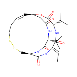 C/C=C1\NC(=O)[C@H]2CSSCC/C=C/[C@H](CC(=O)N[C@H](C(C)C)C(=O)N2)OC(=O)[C@H](C(C)C)NC1=O ZINC000003935130