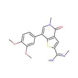 C/N=C(/N)c1cc2c(=O)n(C)cc(-c3ccc(OC)c(OC)c3)c2s1 ZINC000653689999