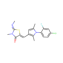 C/N=C1\S/C(=C\c2cc(C)n(-c3ccc(Cl)cc3F)c2C)C(=O)N1C ZINC000073141282