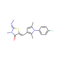 C/N=C1\S/C(=C\c2cc(C)n(-c3ccc(F)cc3)c2C)C(=O)N1C ZINC000073139024