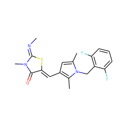 C/N=C1\S/C(=C\c2cc(C)n(Cc3c(F)cccc3F)c2C)C(=O)N1C ZINC000073141535