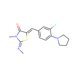 C/N=C1\S/C(=C\c2ccc(N3CCCC3)c(F)c2)C(=O)N1C ZINC000012513857