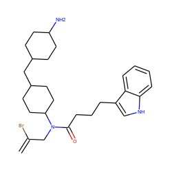 C=C(Br)CN(C(=O)CCCc1c[nH]c2ccccc12)C1CCC(CC2CCC(N)CC2)CC1 ZINC000028826077