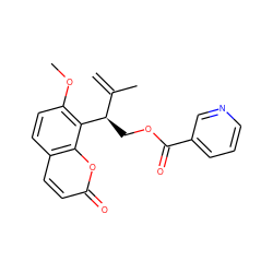 C=C(C)[C@@H](COC(=O)c1cccnc1)c1c(OC)ccc2ccc(=O)oc12 ZINC000085945715