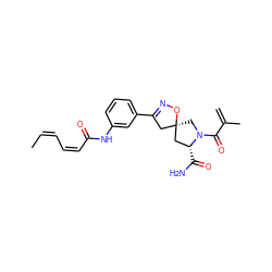 C=C(C)C(=O)N1C[C@@]2(CC(c3cccc(NC(=O)/C=C\C=C/C)c3)=NO2)C[C@H]1C(N)=O ZINC000013478877