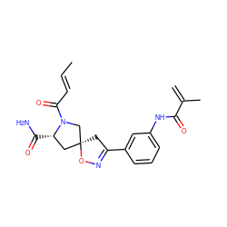 C=C(C)C(=O)Nc1cccc(C2=NO[C@@]3(C2)C[C@H](C(N)=O)N(C(=O)/C=C/C)C3)c1 ZINC000013478667