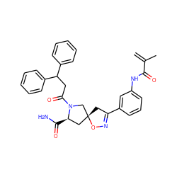 C=C(C)C(=O)Nc1cccc(C2=NO[C@]3(C2)C[C@@H](C(N)=O)N(C(=O)CC(c2ccccc2)c2ccccc2)C3)c1 ZINC000017307190