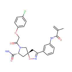 C=C(C)C(=O)Nc1cccc(C2=NO[C@]3(C2)C[C@H](C(N)=O)N(C(=O)COc2ccc(Cl)cc2)C3)c1 ZINC000013478633