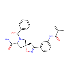 C=C(C)C(=O)Nc1cccc(C2=NO[C@]3(C2)C[C@H](C(N)=O)N(C(=O)c2ccccc2)C3)c1 ZINC000013478671