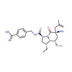 C=C(C)C[C@]1(N)C[C@H](OC)[C@@H]2[C@H](CC)C[C@@H](C(=O)NCc3ccc(C(=N)N)cc3)N2C1=O ZINC000013818747