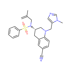 C=C(C)CN([C@H]1Cc2cc(C#N)ccc2N(Cc2cncn2C)C1)S(=O)(=O)c1ccccc1 ZINC000028355303