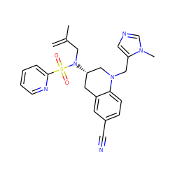 C=C(C)CN([C@H]1Cc2cc(C#N)ccc2N(Cc2cncn2C)C1)S(=O)(=O)c1ccccn1 ZINC000028358507