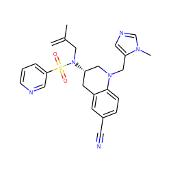 C=C(C)CN([C@H]1Cc2cc(C#N)ccc2N(Cc2cncn2C)C1)S(=O)(=O)c1cccnc1 ZINC000028355318