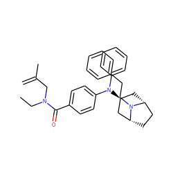 C=C(C)CN(CC)C(=O)c1ccc(N(c2ccccc2)[C@H]2C[C@@H]3CC[C@H](C2)N3CCc2ccccc2)cc1 ZINC000100759720