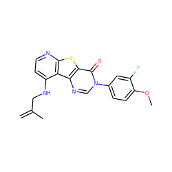 C=C(C)CNc1ccnc2sc3c(=O)n(-c4ccc(OC)c(F)c4)cnc3c12 ZINC000071296011