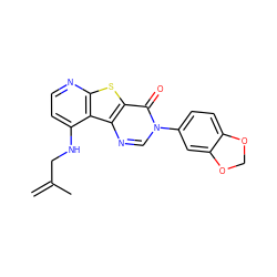 C=C(C)CNc1ccnc2sc3c(=O)n(-c4ccc5c(c4)OCO5)cnc3c12 ZINC000071282419