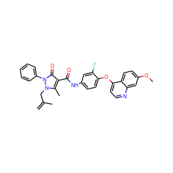 C=C(C)Cn1c(C)c(C(=O)Nc2ccc(Oc3ccnc4cc(OC)ccc34)c(F)c2)c(=O)n1-c1ccccc1 ZINC000084653814