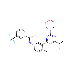 C=C(C)c1cc(-c2cc(NC(=O)c3cccc(C(F)(F)F)c3)ccc2C)nc(N2CCOCC2)n1 ZINC000220520173