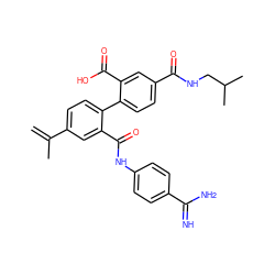 C=C(C)c1ccc(-c2ccc(C(=O)NCC(C)C)cc2C(=O)O)c(C(=O)Nc2ccc(C(=N)N)cc2)c1 ZINC000040943114