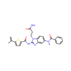 C=C(C)c1ccc(C(=O)Nc2nc3cc(N(C)C(=O)c4ccccc4)ccc3n2CCC(N)=O)s1 ZINC000045495204