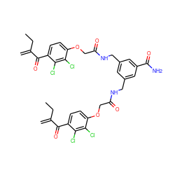 C=C(CC)C(=O)c1ccc(OCC(=O)NCc2cc(CNC(=O)COc3ccc(C(=O)C(=C)CC)c(Cl)c3Cl)cc(C(N)=O)c2)c(Cl)c1Cl ZINC000095606899