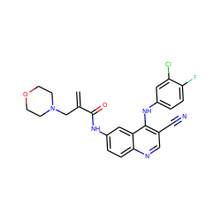 C=C(CN1CCOCC1)C(=O)Nc1ccc2ncc(C#N)c(Nc3ccc(F)c(Cl)c3)c2c1 ZINC000013492824