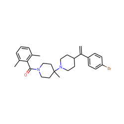 C=C(c1ccc(Br)cc1)C1CCN(C2(C)CCN(C(=O)c3c(C)cccc3C)CC2)CC1 ZINC000013474983