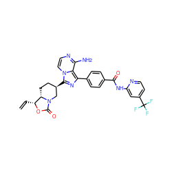 C=C[C@H]1OC(=O)N2C[C@H](c3nc(-c4ccc(C(=O)Nc5cc(C(F)(F)F)ccn5)cc4)c4c(N)nccn34)CC[C@@H]12 ZINC000145516074