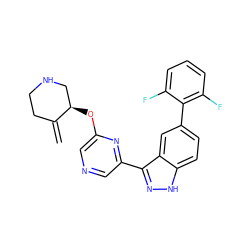 C=C1CCNC[C@H]1Oc1cncc(-c2n[nH]c3ccc(-c4c(F)cccc4F)cc23)n1 ZINC000150059002