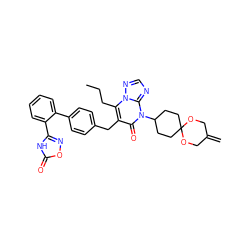 C=C1COC2(CCC(n3c(=O)c(Cc4ccc(-c5ccccc5-c5noc(=O)[nH]5)cc4)c(CCC)n4ncnc34)CC2)OC1 ZINC000096178320