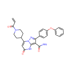 C=CC(=O)N1CCC(c2cc(=O)[nH]c3c(C(N)=O)c(-c4ccc(Oc5ccccc5)cc4)nn23)CC1 ZINC001772583009