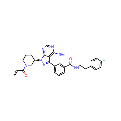 C=CC(=O)N1CCC[C@@H](n2nc(-c3cccc(C(=O)NCCc4ccc(F)cc4)c3)c3c(N)ncnc32)C1 ZINC000095575070