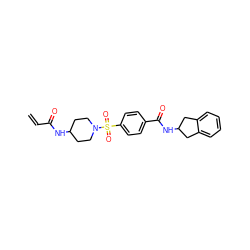 C=CC(=O)NC1CCN(S(=O)(=O)c2ccc(C(=O)NC3Cc4ccccc4C3)cc2)CC1 ZINC000095572466