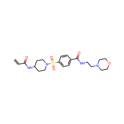 C=CC(=O)NC1CCN(S(=O)(=O)c2ccc(C(=O)NCCN3CCOCC3)cc2)CC1 ZINC000095571885