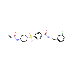 C=CC(=O)NC1CCN(S(=O)(=O)c2ccc(C(=O)NCCc3cccc(Cl)c3)cc2)CC1 ZINC000095571945