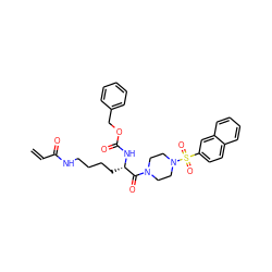 C=CC(=O)NCCCC[C@H](NC(=O)OCc1ccccc1)C(=O)N1CCN(S(=O)(=O)c2ccc3ccccc3c2)CC1 ZINC001772575060