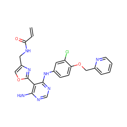 C=CC(=O)NCc1coc(-c2c(N)ncnc2Nc2ccc(OCc3ccccn3)c(Cl)c2)n1 ZINC000072316165