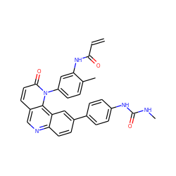 C=CC(=O)Nc1cc(-n2c(=O)ccc3cnc4ccc(-c5ccc(NC(=O)NC)cc5)cc4c32)ccc1C ZINC000208988700