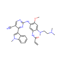 C=CC(=O)Nc1cc(Nc2ncc(C#N)c(-c3cn(C)c4ccccc34)n2)c(OC)cc1N(C)CCN(C)C ZINC000219429014