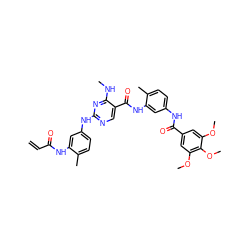 C=CC(=O)Nc1cc(Nc2ncc(C(=O)Nc3cc(NC(=O)c4cc(OC)c(OC)c(OC)c4)ccc3C)c(NC)n2)ccc1C ZINC000669678978