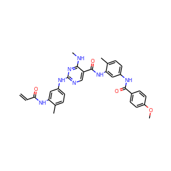 C=CC(=O)Nc1cc(Nc2ncc(C(=O)Nc3cc(NC(=O)c4ccc(OC)cc4)ccc3C)c(NC)n2)ccc1C ZINC001772625181