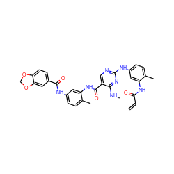 C=CC(=O)Nc1cc(Nc2ncc(C(=O)Nc3cc(NC(=O)c4ccc5c(c4)OCO5)ccc3C)c(NC)n2)ccc1C ZINC001772576471