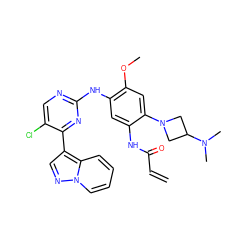 C=CC(=O)Nc1cc(Nc2ncc(Cl)c(-c3cnn4ccccc34)n2)c(OC)cc1N1CC(N(C)C)C1 ZINC000299838844