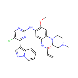 C=CC(=O)Nc1cc(Nc2ncc(Cl)c(-c3cnn4ccccc34)n2)c(OC)cc1N1CCN(C)CC1 ZINC000096937390